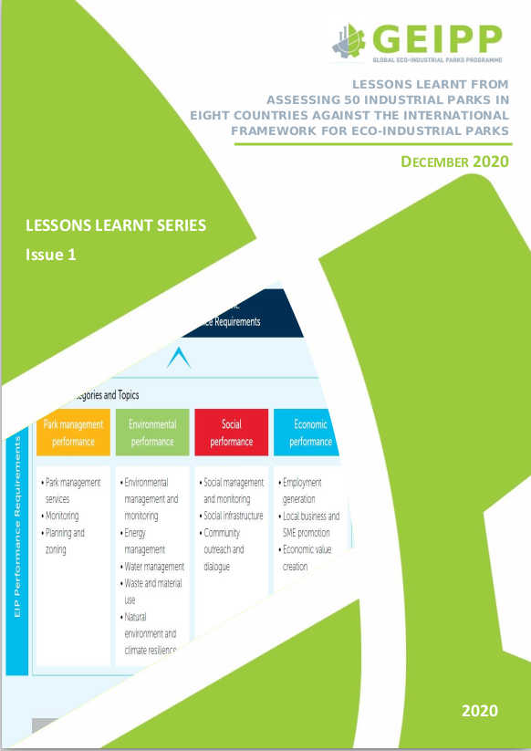 Cover of the report: Lessons learnt from assessing 50 industrial parks in eight countries against the international framework for eco-industrial parks